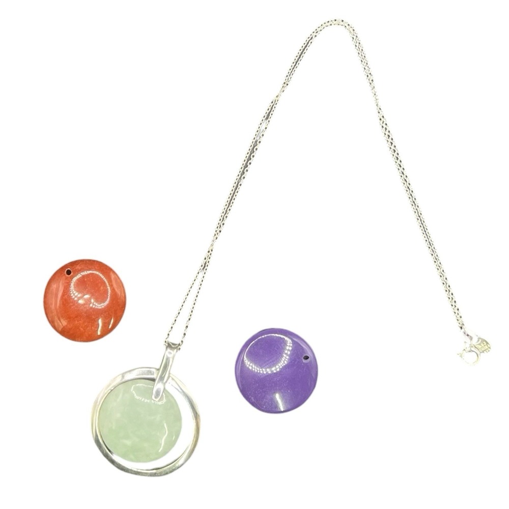 925 Sterling Silver Interchangeable Stone Disc Pendant Necklace Green Purple